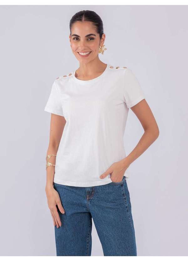Susie Modas - T-Shirt Aplicação Metalica Ombro Branco