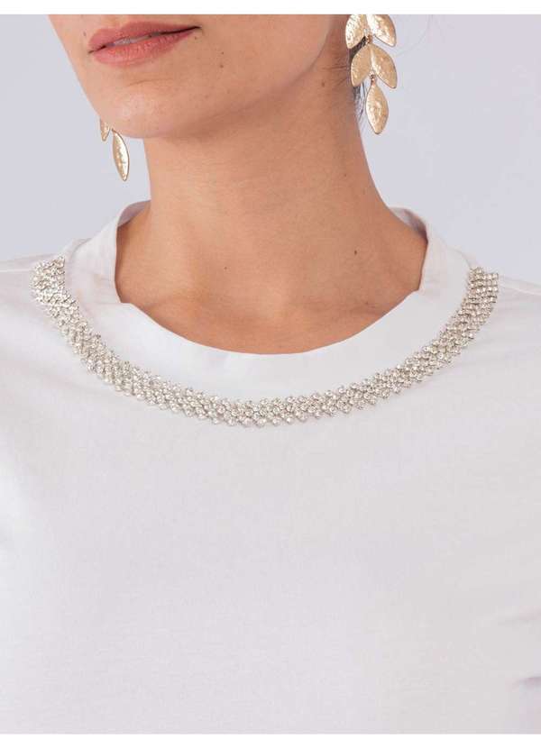 Susie Modas - T-Shirt Gola Strass Branco 3