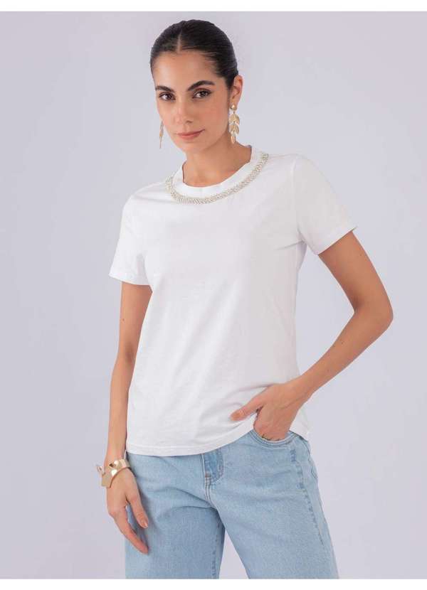 Susie Modas - T-Shirt Gola Strass Branco 4