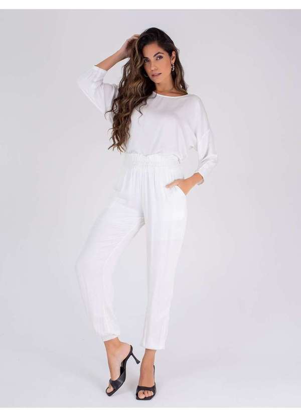 Susie Modas - Calça Jogger Viscose  Feminina Branco 4