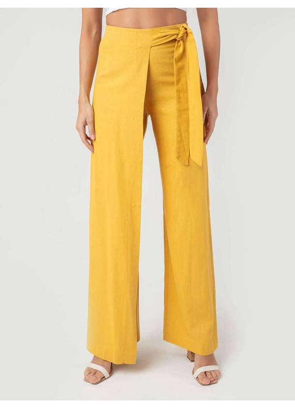 Susie Modas - Calça Pantalona Transpassada Feminina Amarelo