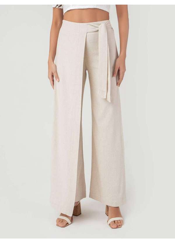 Susie Modas - Calça Pantalona Transpassada Feminina Bege