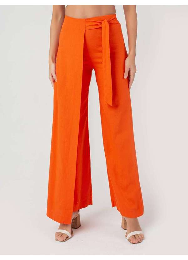Susie Modas - Calça Pantalona Transpassada Feminina Laranja