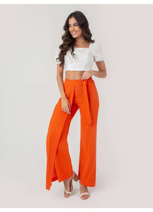 Susie Modas - Calça Pantalona Transpassada Feminina Laranja 4