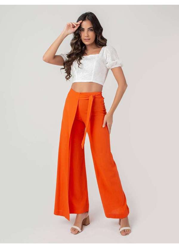 Susie Modas - Calça Pantalona Transpassada Feminina Laranja 5