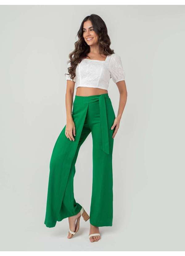 Susie Modas - Calça Pantalona Transpassada Feminina Verde 4