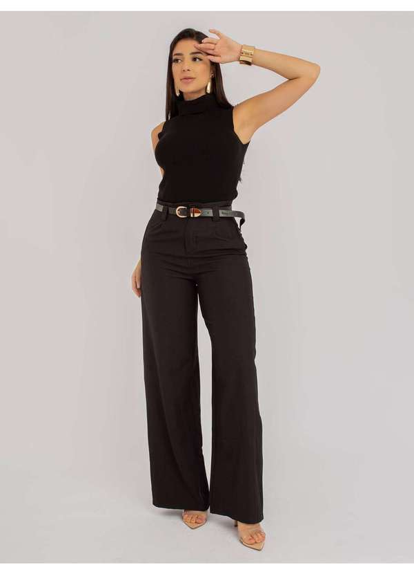 Susie Modas - Calça Susie Pantalona com Cinto Feminina Preto 4
