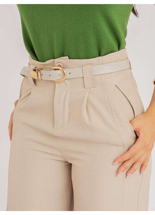 Susie Modas - Calça Susie Pantalona com Cinto Feminina Bege 3