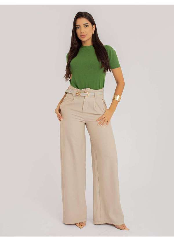 Susie Modas - Calça Susie Pantalona com Cinto Feminina Bege 4