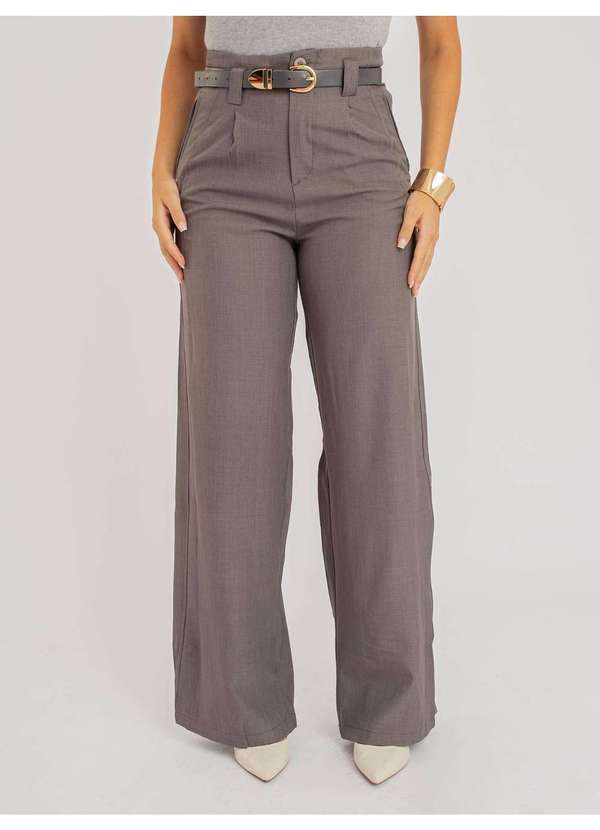Susie Modas - Calça Susie Pantalona com Cinto Feminina Cinza