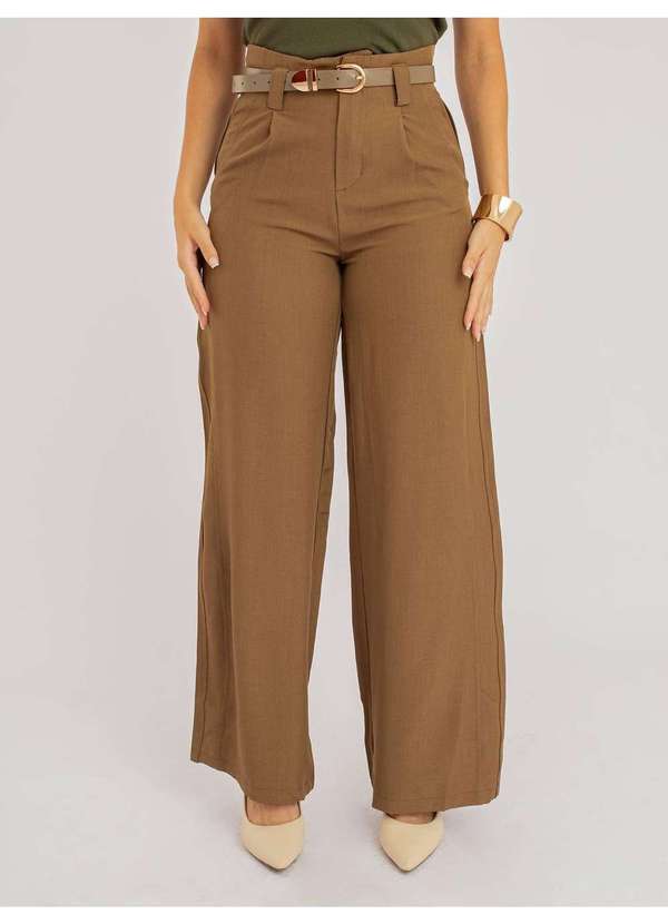 Susie Modas - Calça Susie Pantalona com Cinto Feminina Marrom