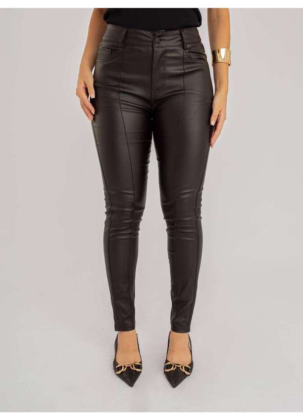 Susie Modas - Calça Susie Resinada com Nervura Feminina Preto