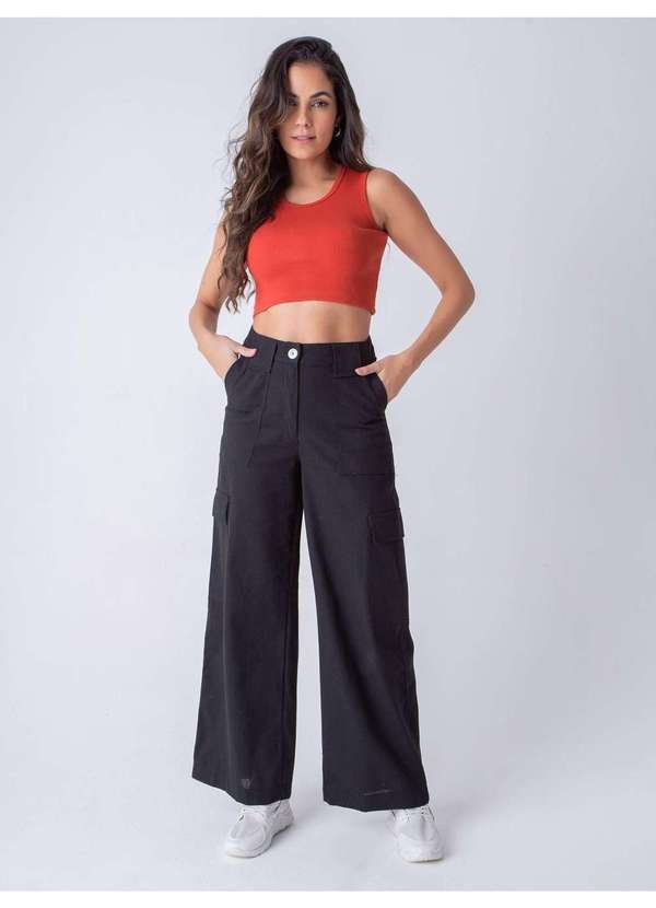 Susie Modas - Calça Wide Leg Feminina Preto 5
