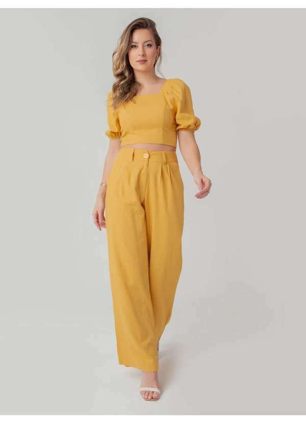 Susie Modas - Conjunto Cropped Princesa e Calça Feminino Amarelo