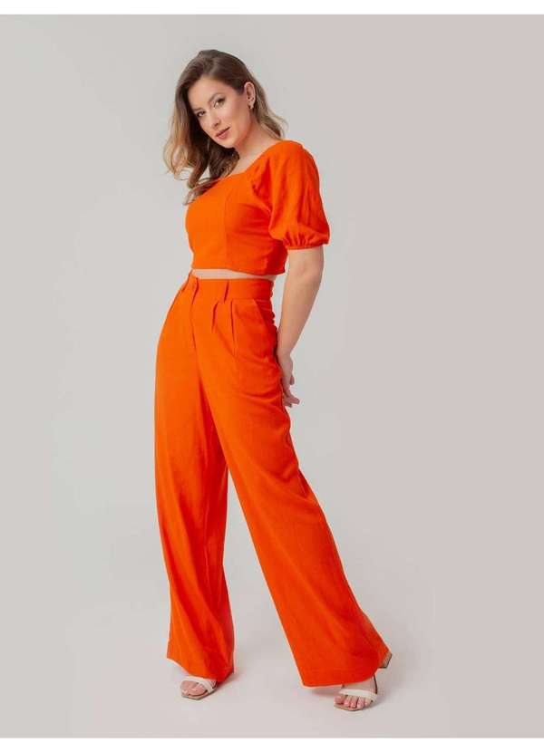Susie Modas - Conjunto Cropped Princesa e Calça Feminino Laranja