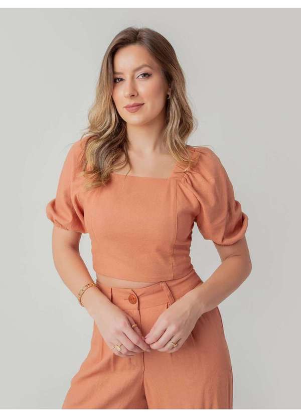 Susie Modas - Conjunto Cropped Princesa e Calça Feminino Marrom 4