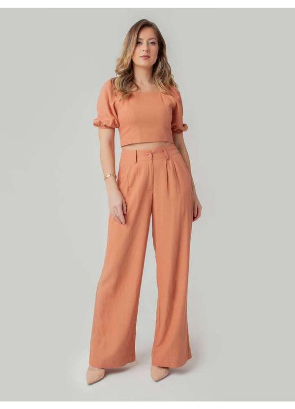 Susie Modas - Conjunto Cropped Princesa e Calça Feminino Marrom 5