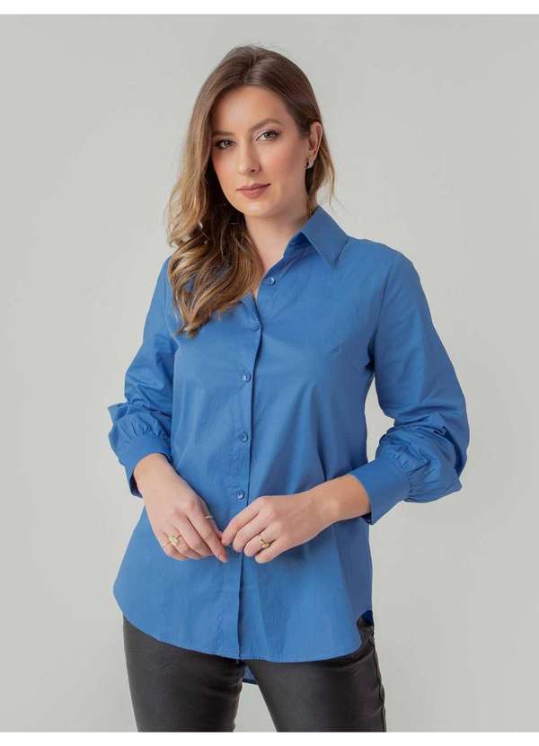 Susie Modas - Camisa Algodão Oversized Feminino Azul