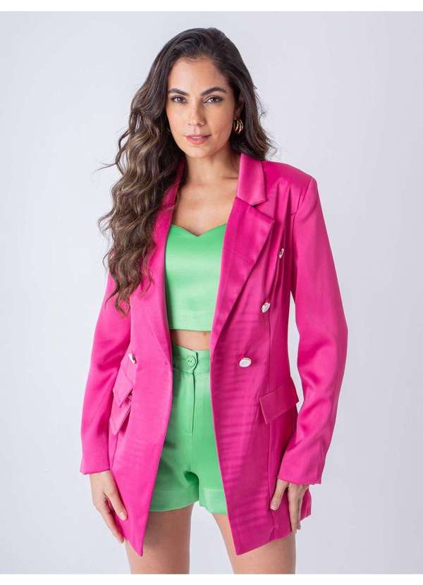 Susie Modas - Blazer Alongado Acetinado Feminino Rosa 4