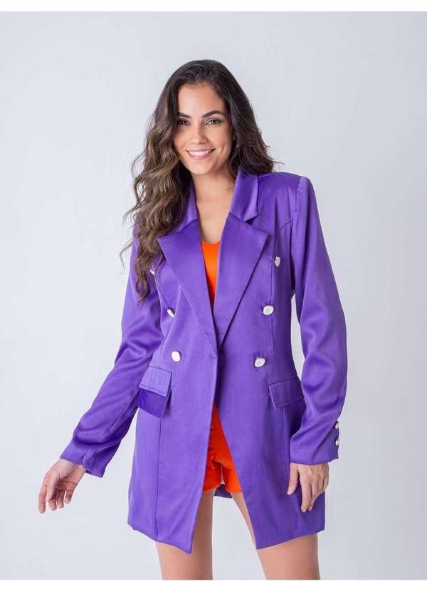 Susie Modas - Blazer Alongado Acetinado Feminino Roxo