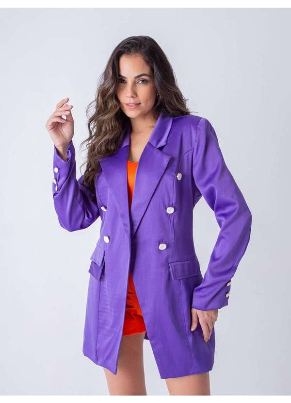 Susie Modas - Blazer Alongado Acetinado Feminino Roxo 4