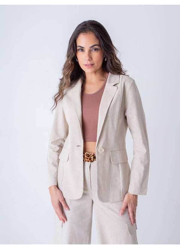 Susie Modas - Blazer com Linho Feminino Bege 4