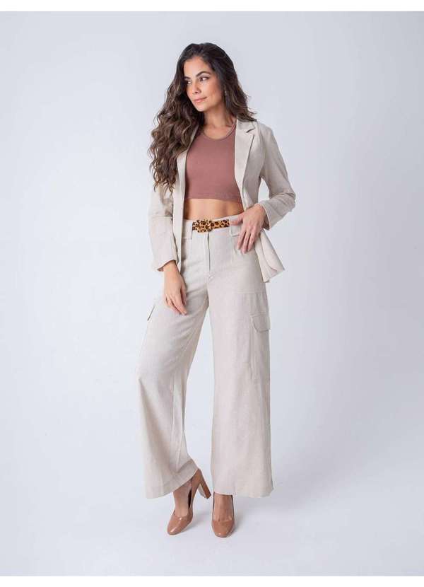 Susie Modas - Blazer com Linho Feminino Bege 5