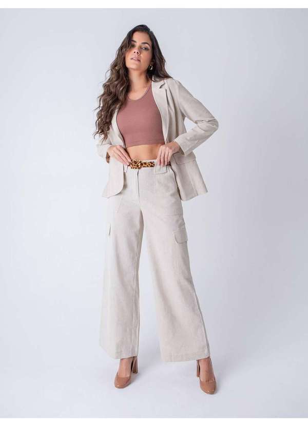 Susie Modas - Blazer com Linho Feminino Bege 6