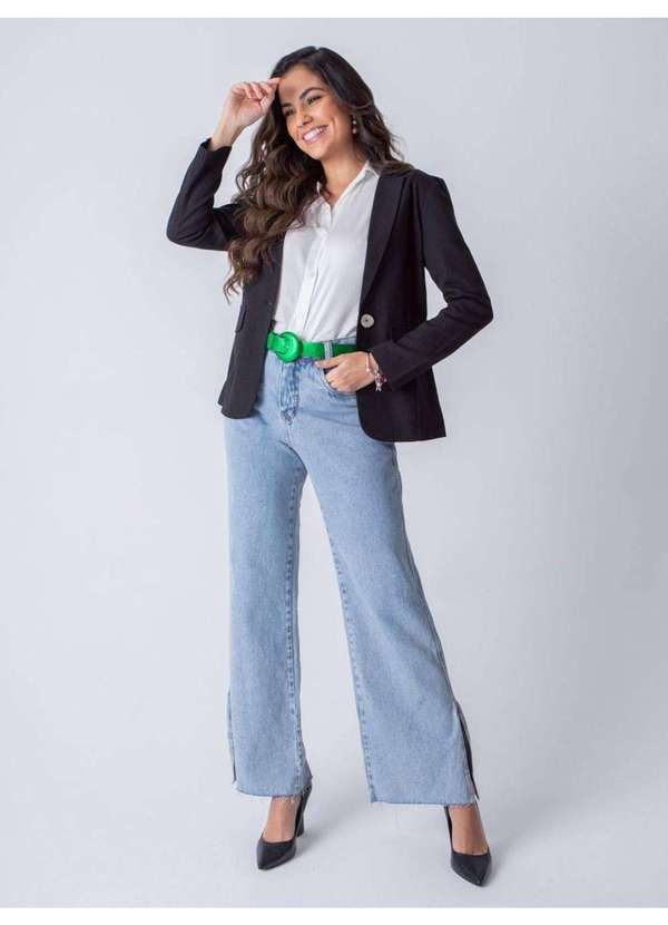 Susie Modas - Blazer com Linho Feminino Preto 4