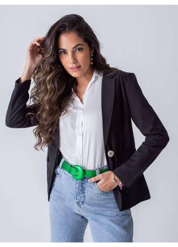 Susie Modas - Blazer com Linho Feminino Preto 5