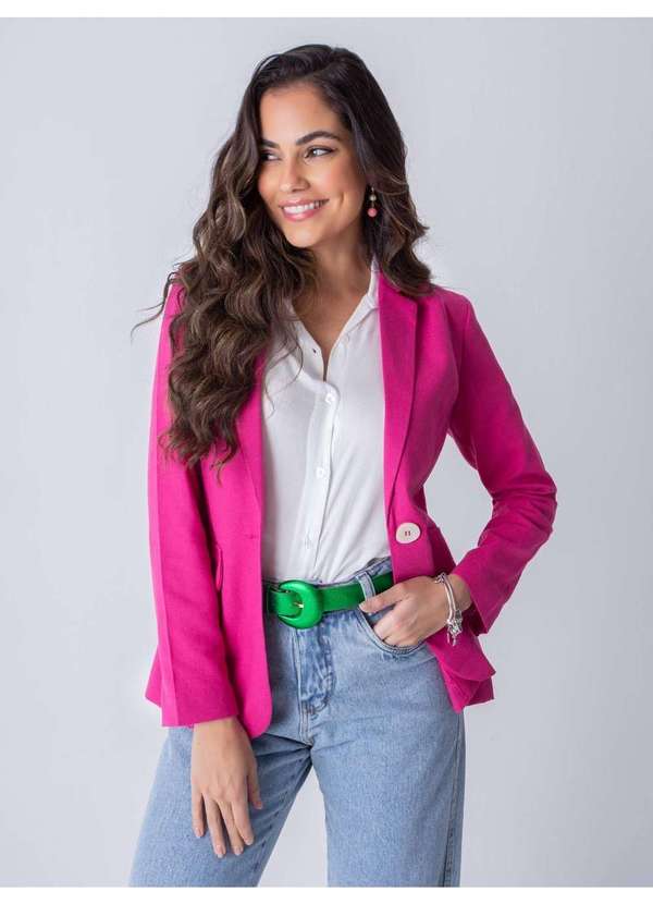 Susie Modas - Blazer com Linho Feminino Rosa