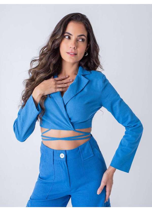 Susie Modas - Blazer Cropped Amarração Feminino Azul