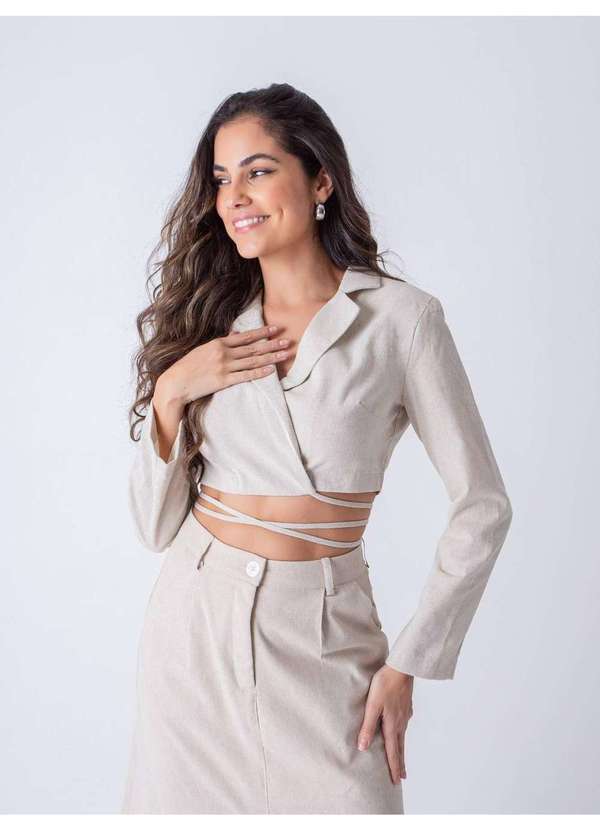 Susie Modas - Blazer Cropped Amarração Feminino Bege