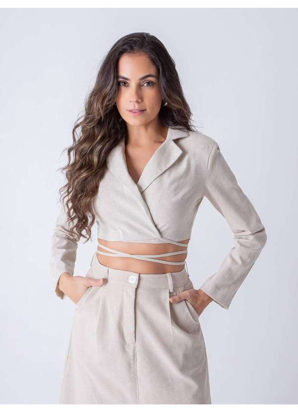 Susie Modas - Blazer Cropped Amarração Feminino Bege 4