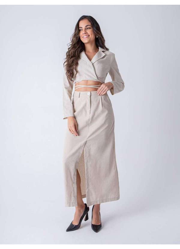 Susie Modas - Blazer Cropped Amarração Feminino Bege 5