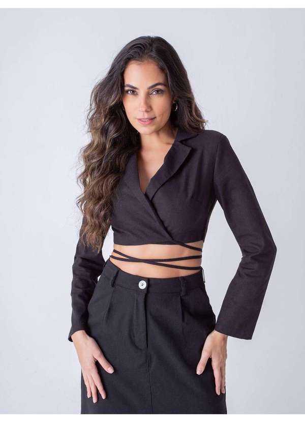 Susie Modas - Blazer Cropped Amarração Feminino Preto