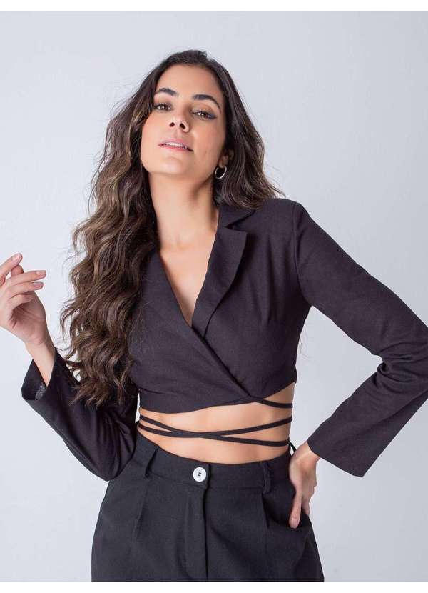 Susie Modas - Blazer Cropped Amarração Feminino Preto 4