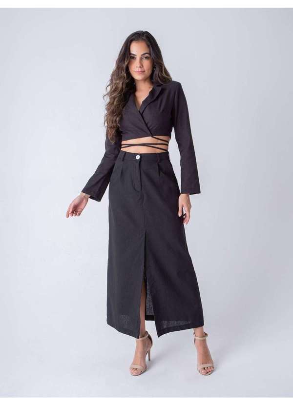 Susie Modas - Blazer Cropped Amarração Feminino Preto 5