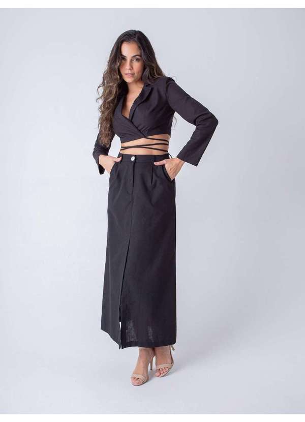 Susie Modas - Blazer Cropped Amarração Feminino Preto 6