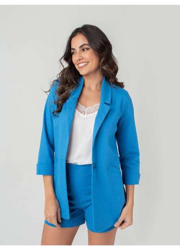 Susie Modas - Blazer Linho 7/8 Feminino Azul