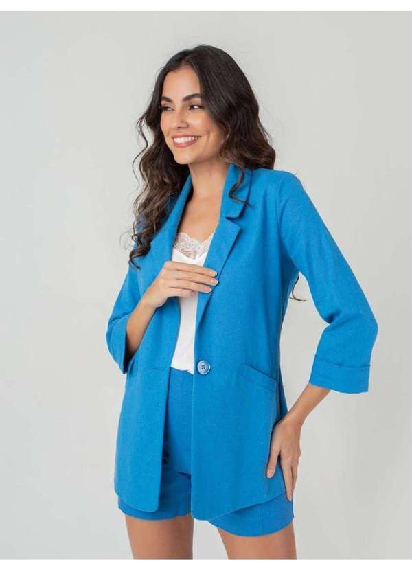 Susie Modas - Blazer Linho 7/8 Feminino Azul 4