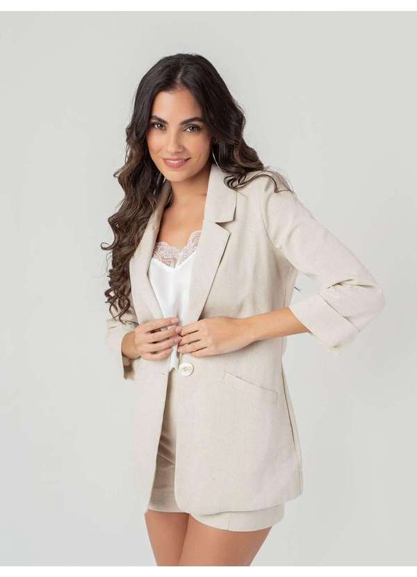 Susie Modas - Blazer Linho 7/8 Feminino Bege