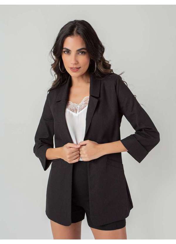 Susie Modas - Blazer Linho 7/8 Feminino Preto