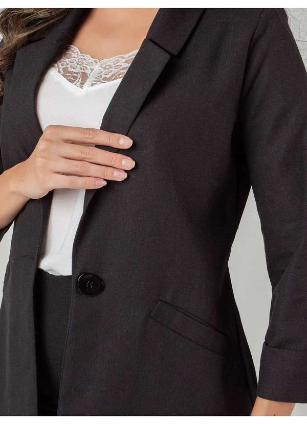Susie Modas - Blazer Linho 7/8 Feminino Preto 3