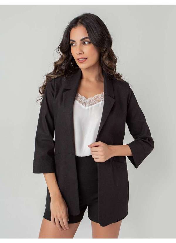Susie Modas - Blazer Linho 7/8 Feminino Preto 4