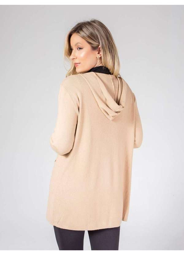 Susie Modas - Cardigan Médio com Capuz Feminino Bege 2