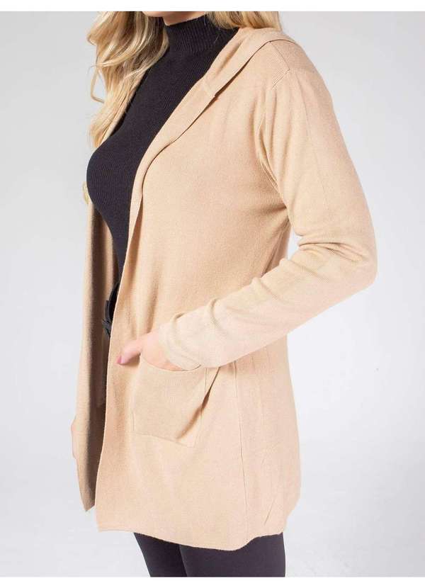 Susie Modas - Cardigan Médio com Capuz Feminino Bege 3