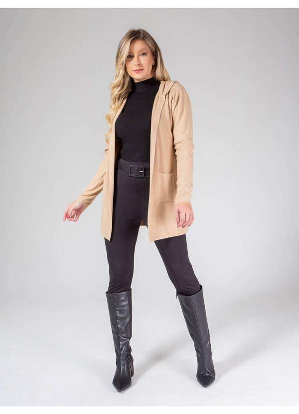 Susie Modas - Cardigan Médio com Capuz Feminino Bege 4