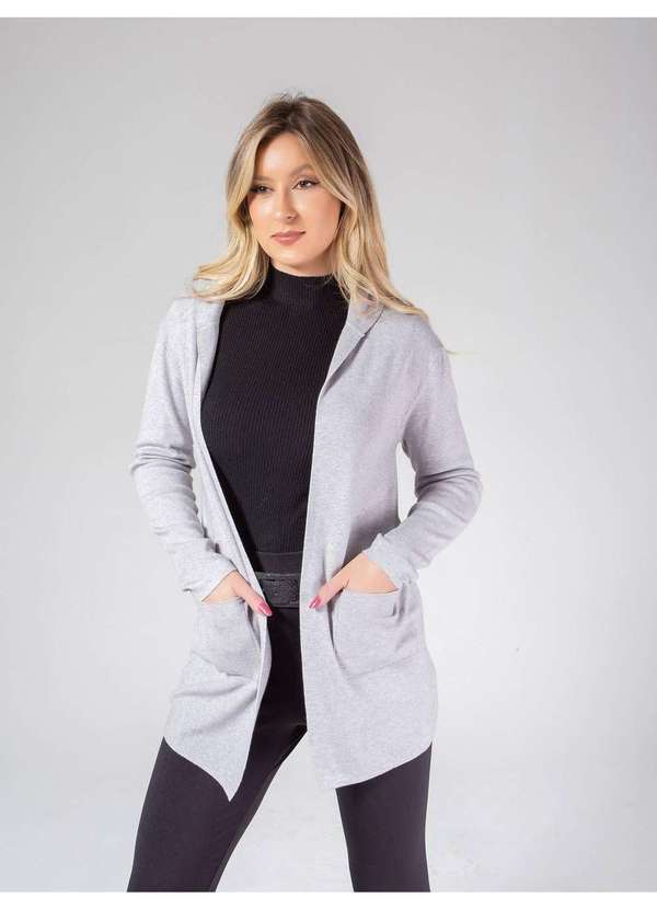 Susie Modas - Cardigan Médio com Capuz Feminino Cinza