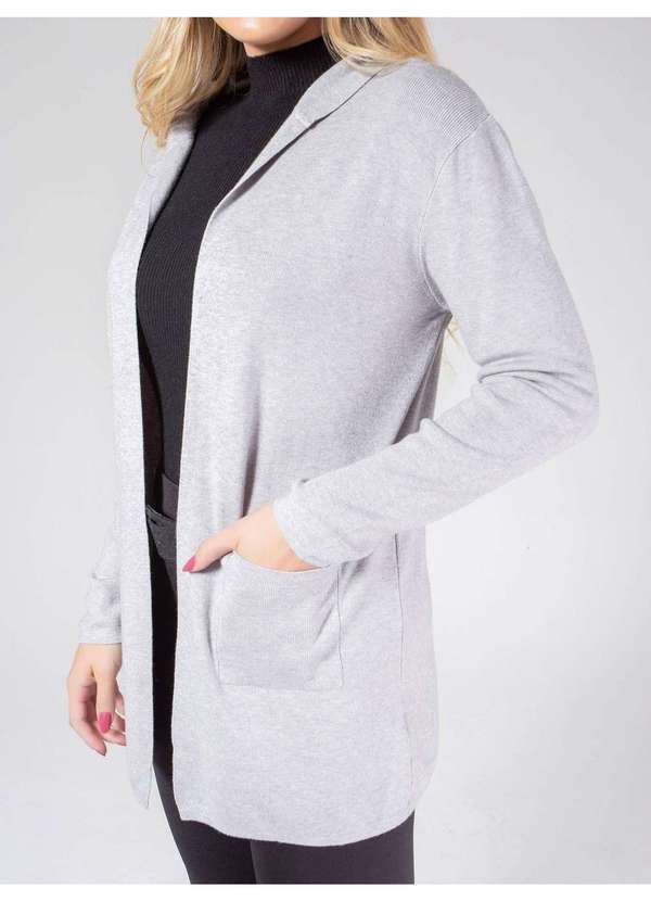 Susie Modas - Cardigan Médio com Capuz Feminino Cinza 3